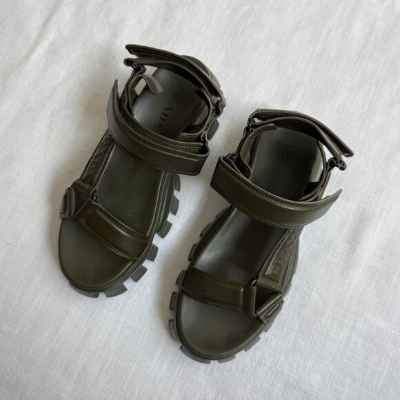 Prada Chunky Sandals in Olive Green Leather - Size 39 - Picture 7 of 10